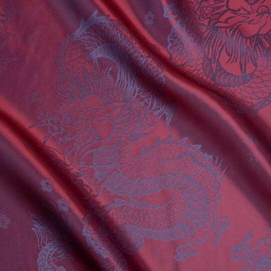 1 Yard Wine and Blue Dragons Jacquard Lining Fabric for Jackets and Dresses 55"Width